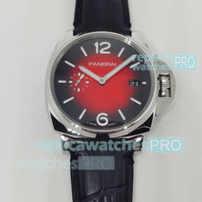 AAA copy Panerai LUMINOR DUE PAM01424 red and black 42mm leather strap watch